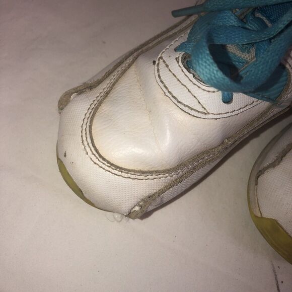 Girls Nike Air Max '90 White Lagoon Blue Volt Clear Water Running sz 10Y - Picture 4 of 9